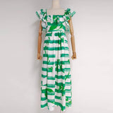 Casual Striped Dress For Women Square Collar Sleeveless High Waist Colorblock Midi Dresses Female Fashion