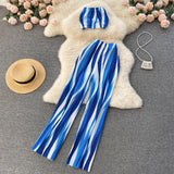 Women Zebra Summer Fashion Korean Set Sexy Off Shoulder Strapless Short Tops+High Waist Gradient Long Pants Two Piece Suits