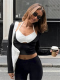 Black Two-piece Halter Patchwork Top-Outfit
