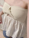 Knot Front Knit Embroidered Tube Top-Outfit