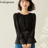 Temperament Shirts for Women Fashion Chiffon Blouse O-neck Long Sleeve Chiffon Tops Blouses Korean Vintage Blusas