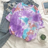 Sleeve T-shirts Women Tie-dye O-neck Chic Hot Sale Unisex Tees Teens Schoolgirls Harajuku High Street Ulzzang Tops
