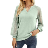 Casual Long Sleeve Women Tshirts V Neck Lace Mesh Long Sleeve Tops Female Vintage Clothes Loose Tees Shirts Blusas