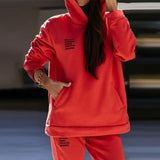 Print Fleece Women Hoodie 2 Pieces Set Full Sleeve Hooded Top Jogger Long Sweatpant Women's Tracksuit Loose Casual