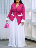 Women's 2025 Spring New Fashion Flare Sleeve Top Pressed Folded Leg Pants Set African