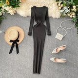 Women's Autumn And Winter 2025 New Korean Version Of Simple Solid Color Long Sleeves Tight Waist Thin Knit Long