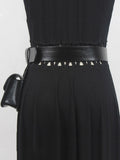 Pu Leather Black Mini-bag Metal Buckle Long Wide Belt Personality Women New Fashion All-match Spring Autumn 2023