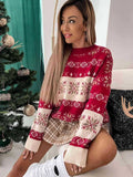 Women's Round-Neck Red Knitted Blouse Casual Snowflake Christmas