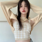 Houndstooth 2 Pieces Set Warm Soft Sweater Cardigans Women Winter and Autumn Single-row Buckle Long-sleeved Knitted