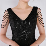 Modest V-neck Sleeveless Sequined Mini Slit Club