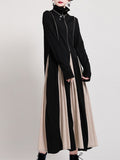 Women Black White Contrast Color Long Dress New Turtleneck Long Sleeve Loose Fit Fashion Tide Autumn Winter 2022