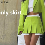 New Double-Breasted Turn Down Collar Short Blazer Jacket Pleated Mini Skirt Two Piece Set Women Fashion Matching