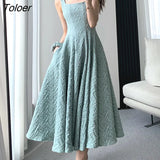 Jacquard Dress Ladies 2023 Summer Sleeveless Elegant Clothes Female A-line Square Neck Vestido Spaghetti Strapped