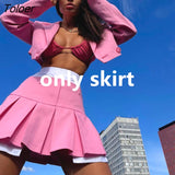 New Double-Breasted Turn Down Collar Short Blazer Jacket Pleated Mini Skirt Two Piece Set Women Fashion Matching