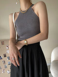 Fashion Women's 2 Pcs Set Halter Tank Tops Cross V-neck Slim Knitted Long Sleeve Swearter Suit Autumn 2023 New