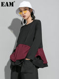 Women Red Ruffles Hem Big Size Irregular T-shirt New Round Neck Long Sleeve Fashion Tide Spring Autumn 2023