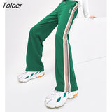 Women Sweatpants 2022 Autumn Elastic Waist Straight Trousers Green Gradient Webbing Casual Streetwear Sport