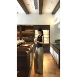 Sexy Babes POLO Necked Striped Slings With Casual Trousers Two-Piece Suit