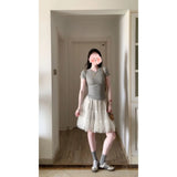 Design Sense Niche Thin Top Three-Dimensional Layer Sense Mesh Dress High-Rise