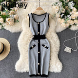 Women knit dress o neck slim sleeveless dresses summer short
