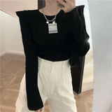 Korean Black T Shirt For Women O Neck Long Sleeve Casual Slim T Shirts Female Fashion New Clothing 2021