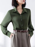 Toloer Shirt Woman Spring New Career OL Hanging Commuting Olive Green Shirt Workplace Interview Long-Sleeved
