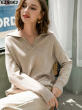 polo collar Autumn Winter Sweater pullovers Women 2021 loose thick cashmere Sweater Pullover women oversize sweater