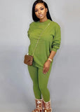 Casual O-Neck Basic Shirt and Pants 2PC