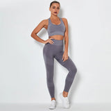 Gym Set Fitness Clothing Sportswear High Waist Women Gym Leggings Tights Padded Push-up Sports Bra 2 Pcs Sports