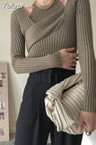 Fashion Women's 2 Pcs Set Halter Tank Tops Cross V-neck Slim Knitted Long Sleeve Swearter Suit Autumn 2023 New
