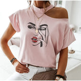 Shoulder O-neck Short Sleeve Women's Tshirt Loose Solid Ovesize Ladies Tshirts 2021 Fashion Casual Women Summer Clothes