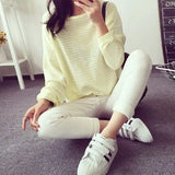 Style Fashion Long Sleeve T-shirts Striped Casual Home Liesure Women Tees Fashion Round Neck Ladies Clothing