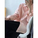 Solid Color Long Sleeved Blouse Pink White Women's Simple And Loose Outer Lap Casual