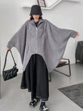 Black Drawstring Big Size Irregular Jacket New Stand Collar Batwing Sleeve Women Coat Fashion Spring Autumn 2023