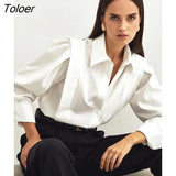 Elegant Female Blouses Cotton Shoulder Pads Lapel White Women Shirt Office Buttons All-Match Spring 2022 Wild Blusas