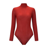 Spring Sexy Turtleneck Bodyuits Women Red Black Long Sleeve Clothing Solid Elegant Office Lady