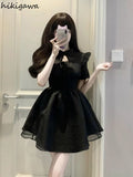 Temperament Woman Dress Slim Waist Black Robe Femme Chic Hollow Out A-line Fashion Korean Y2k Dresses 2023 Vestidos De