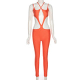 Sisterlinda Sexy Hollow Cross Backless Halter Jumpsuits For Women Fitness Sporty Bodycon Low Waist Skinny Stretch Female