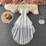 Summer Black/White Irregular Spaghetti Strap Long Dress Women Sexy Strapless High Waist Ruffle Open Back Vestidos 2021 New