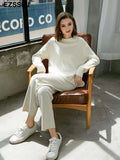 2 Pieces Set Women Knitted Tracksuit Turtleneck Sweater + Carrot Jogging Pants Pullover 2022 Sweater Set CHIC Knitted