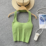 Summer Basic Halter Sexy Camisole Women Elastic Waist Design Slim Strap Top Korean Female Y2K Backless Beach