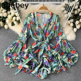 Elegant Party Dress Women Korean Design Ruffles Long Sleeve A-line Dress Spring Mesh Embroidery Flower Short