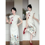 Chinese Temperament High-End Printing Slim Thin Cheongsam Dress Women's Summer New National Style Long