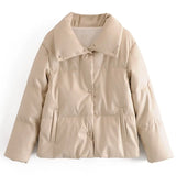 Women PU Leather Parkas Fashion High Street Solid Faxu Leather Coats Elegant Winter Thick Cotton Jackets Loose