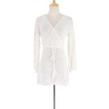 New Sexy V-Neck Beach Blouse Women Bikini Cover Up Long Sleeve Beach Dress Female Swimsuit Cover Up Summer Beachwear