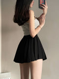 Micro Pleated Skirt Women Sexy Skort Vintage Preppy High Waist A-line Black Mini Skirt Y2k Shorts School Casual