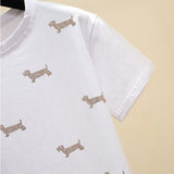 Fashion Ins Puppy Hot Rhinestone Loose T-shirt Women 2023 Summer Short Sleeve O-Neck White Cotton Tshirt Tops