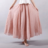 Elegant High Waist Linen Maxi Skirt 2020 Summer Ladies Casual Elastic Waist 2 Layers Skirts saia