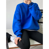 Round Neck Oversized Sweatshirt Blue Orange Gray White Blue Orange Plush Thickened Loose