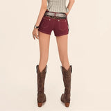Spliced Leopard-Print Denim Shorts Female Low-Waisted Tight Y2k Millenium Gynya Yam Ultra-Short Hot